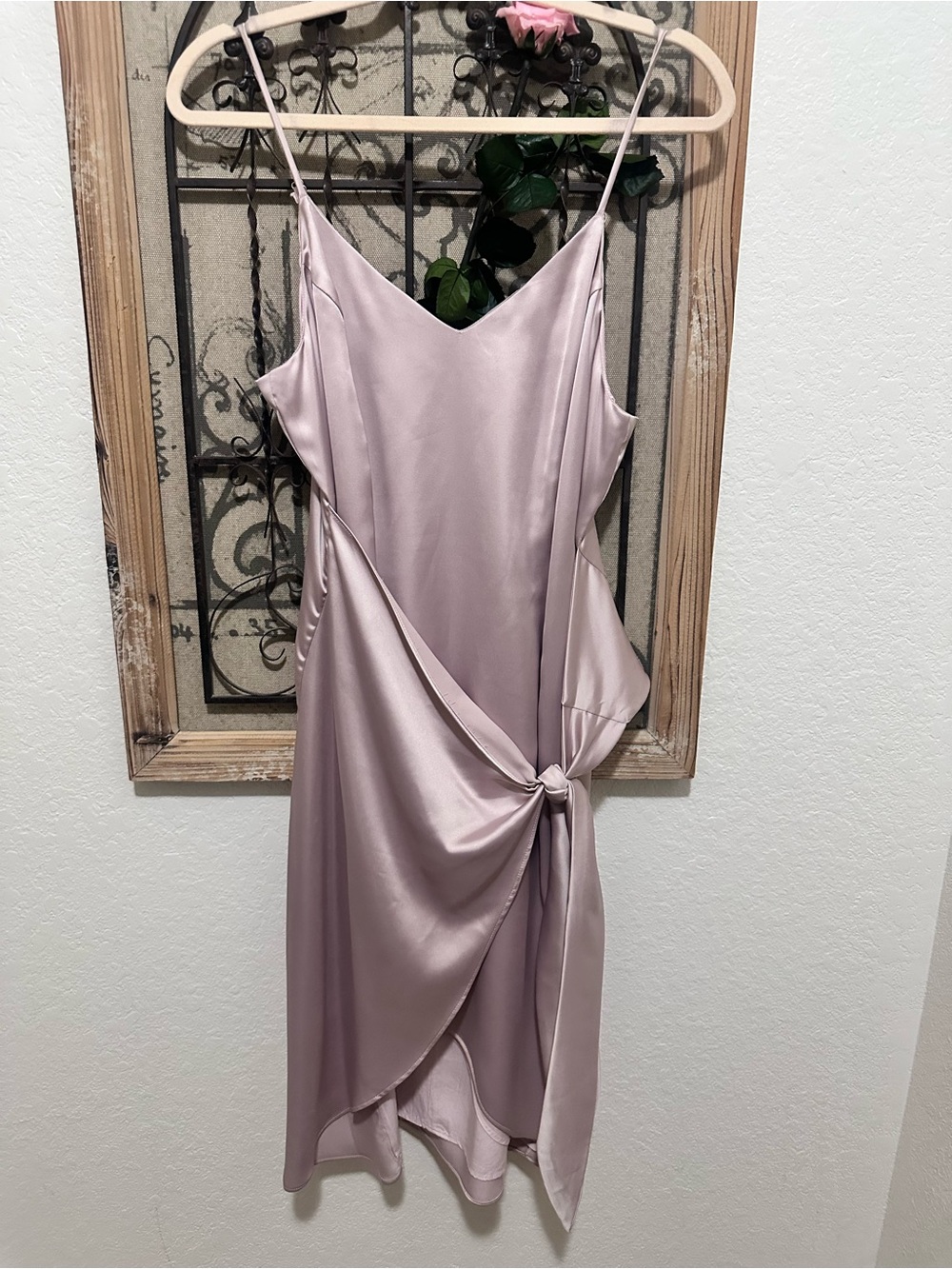 Chelsea28 Dusty Rose Satin Midi Slip Dress with Side Knot